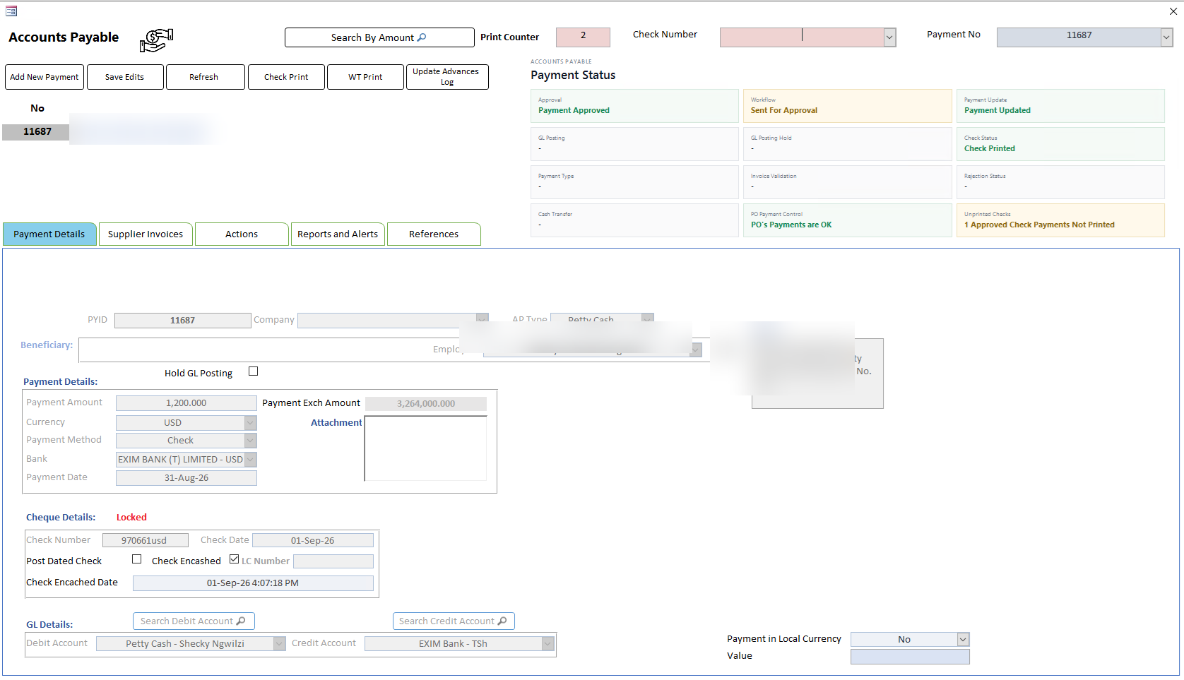 Accounts Payable & Payment Status