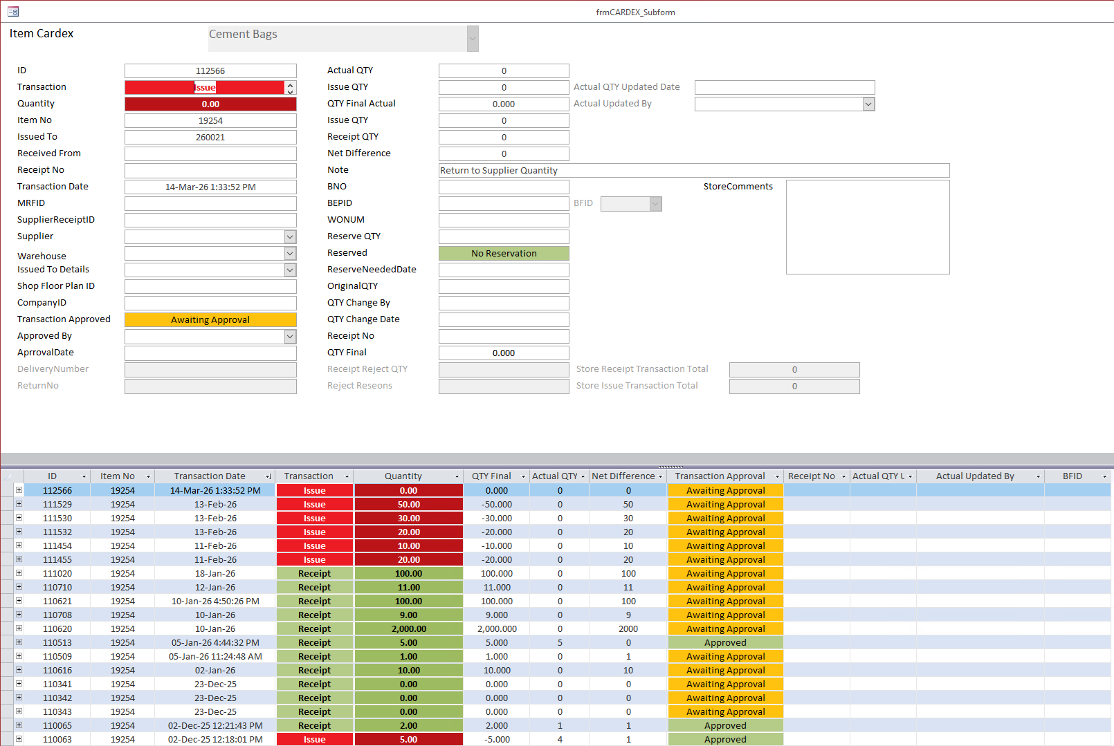 TTFocus inventory cardex