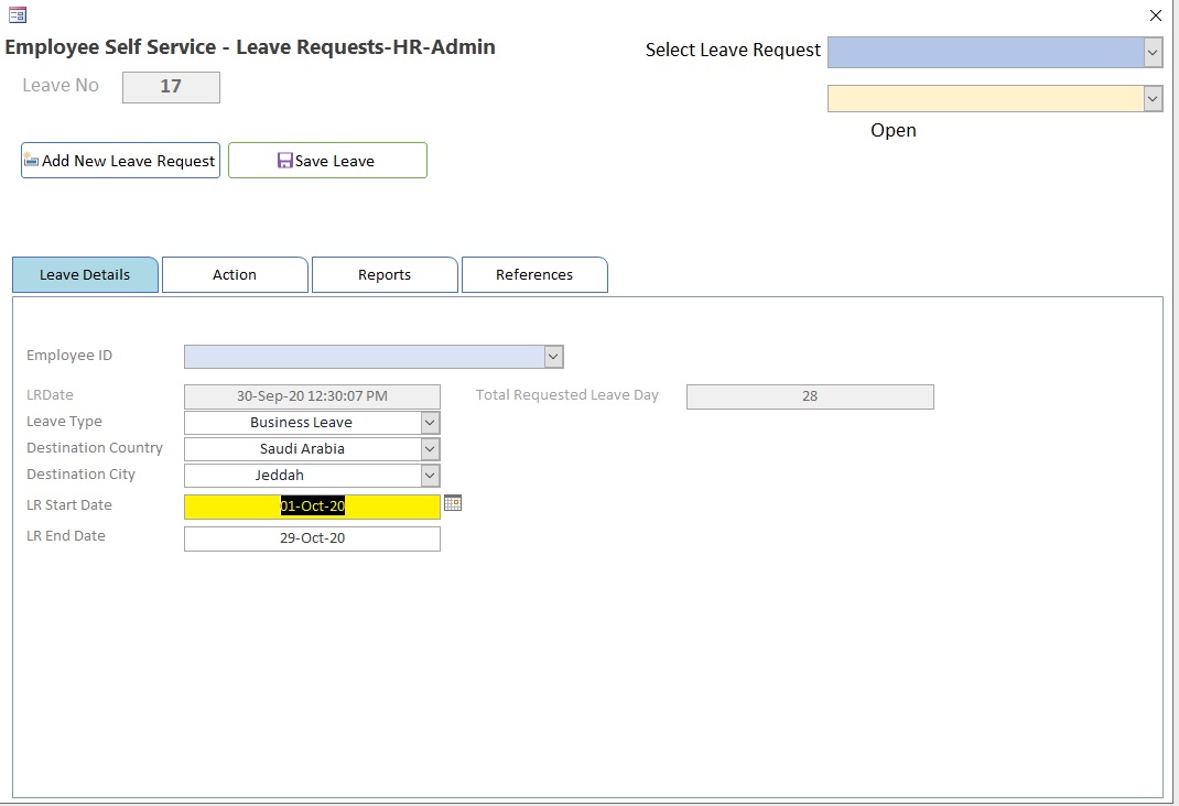 TTFocus employee self service leave request